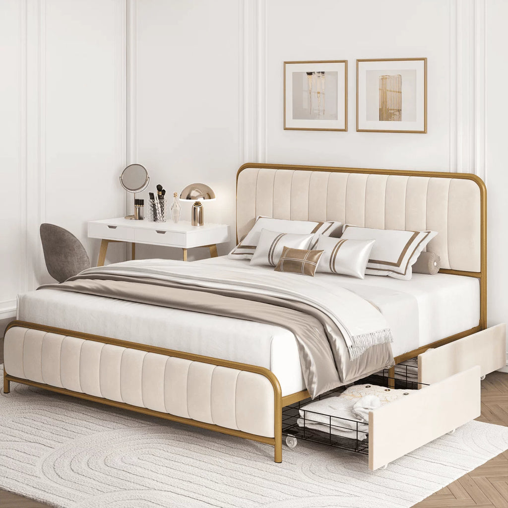 Queen Size 4 Drawer Upholstered Platform Bed C6905