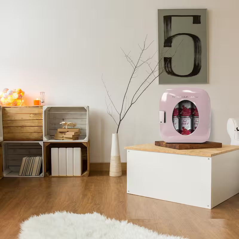 Pink Retro Mini Beverage Fridge A105477