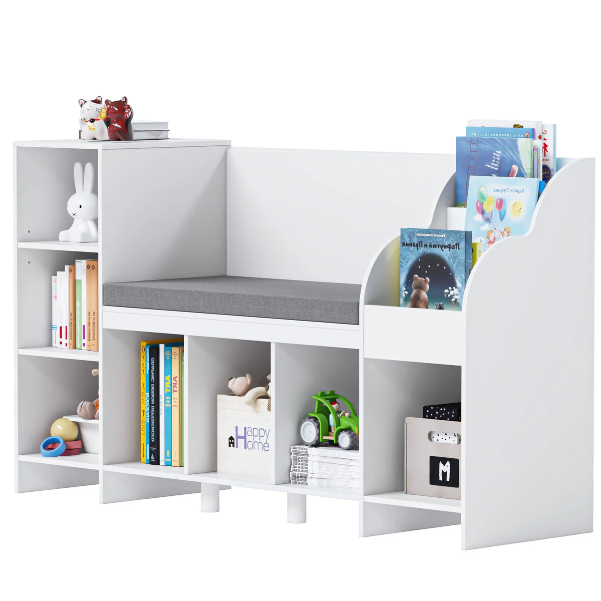 White Kids Bookshelf with Reading Nook A40013