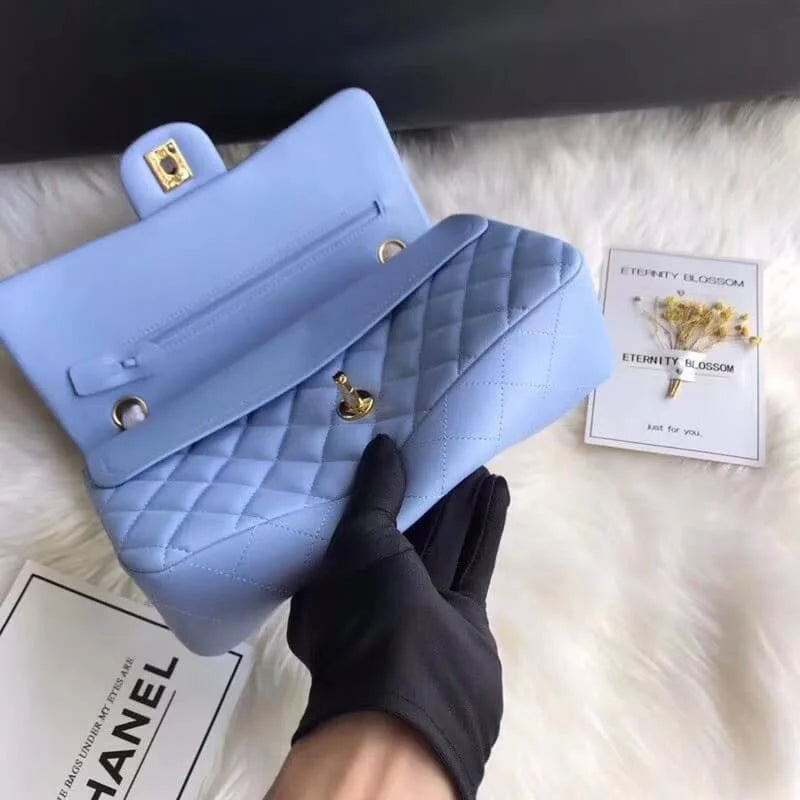 Blue Lambskin Leather Flap Bag O102