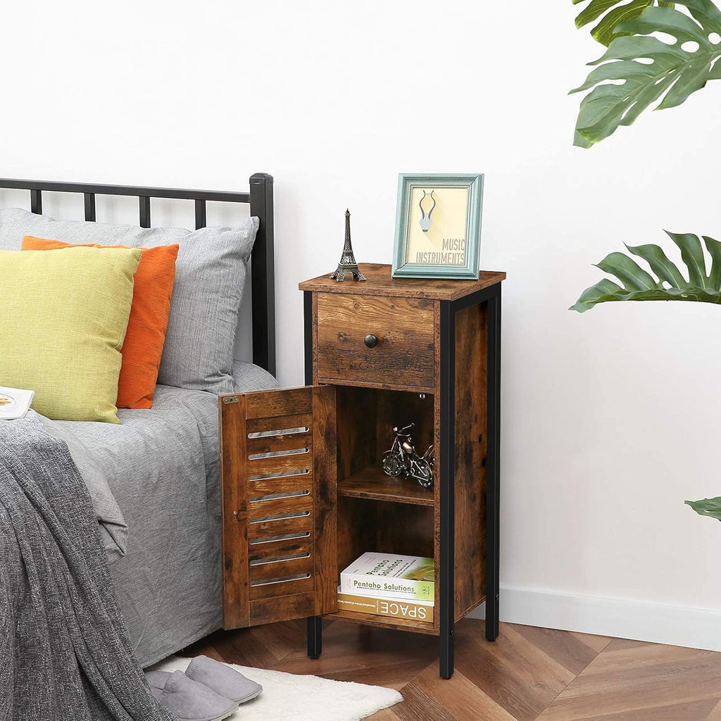 Rustic Brown Storage Cabinet with Drawer and Height-Adjustable Shelves M5594