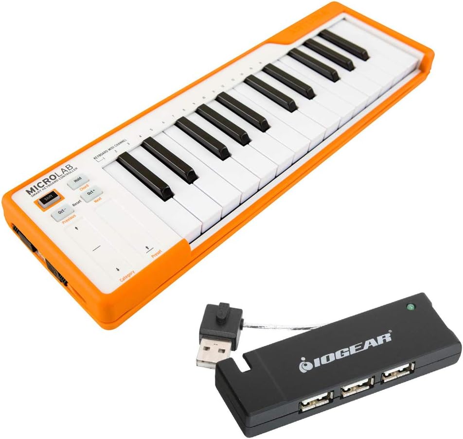 Compact USB-MIDI Controller with 4-Port USB 2.0 Hub Bundle V5007
