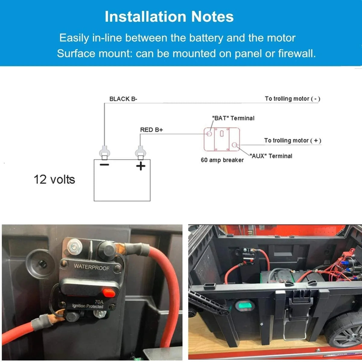 150 Amp Circuit Breaker with Manual Reset 12V-36V DC Waterproof Surface Mount Z860