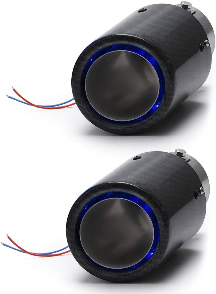 Blue Flame LED Exhaust Muffler Tip Carbon Fiber Racing Car Tail Pipe Light 2.5 Inch Inlet Outlet Pack of 2 A648