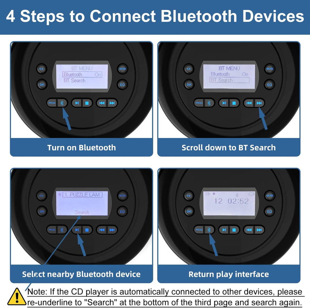 Portable Bluetooth CD Player with Dual Headphone Jack H8518