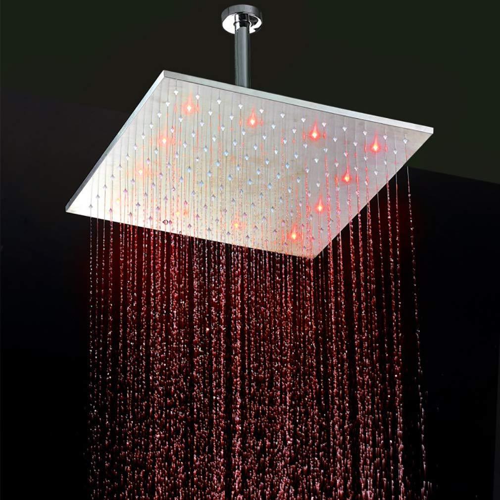 16 Inch Square Ceiling Mounted Thermostatic Rainfall LED Shower With Body Jets E548439