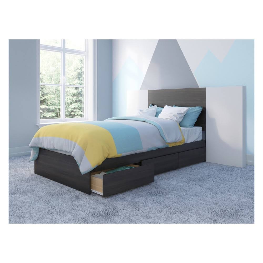 Twin Bed with Headboard Set in Ebony and White C656