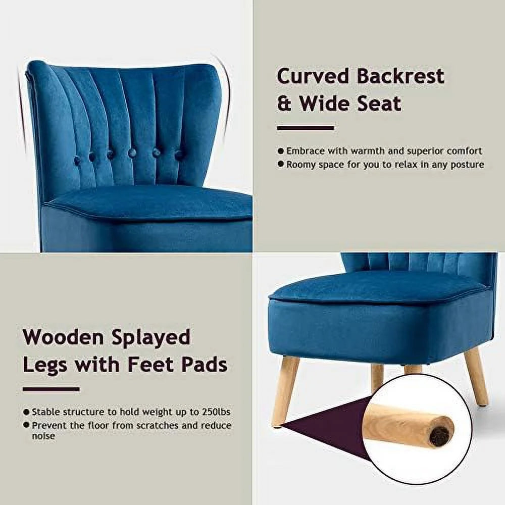 Armless Velvet Accent Chair with Rubber Wood Legs J562
