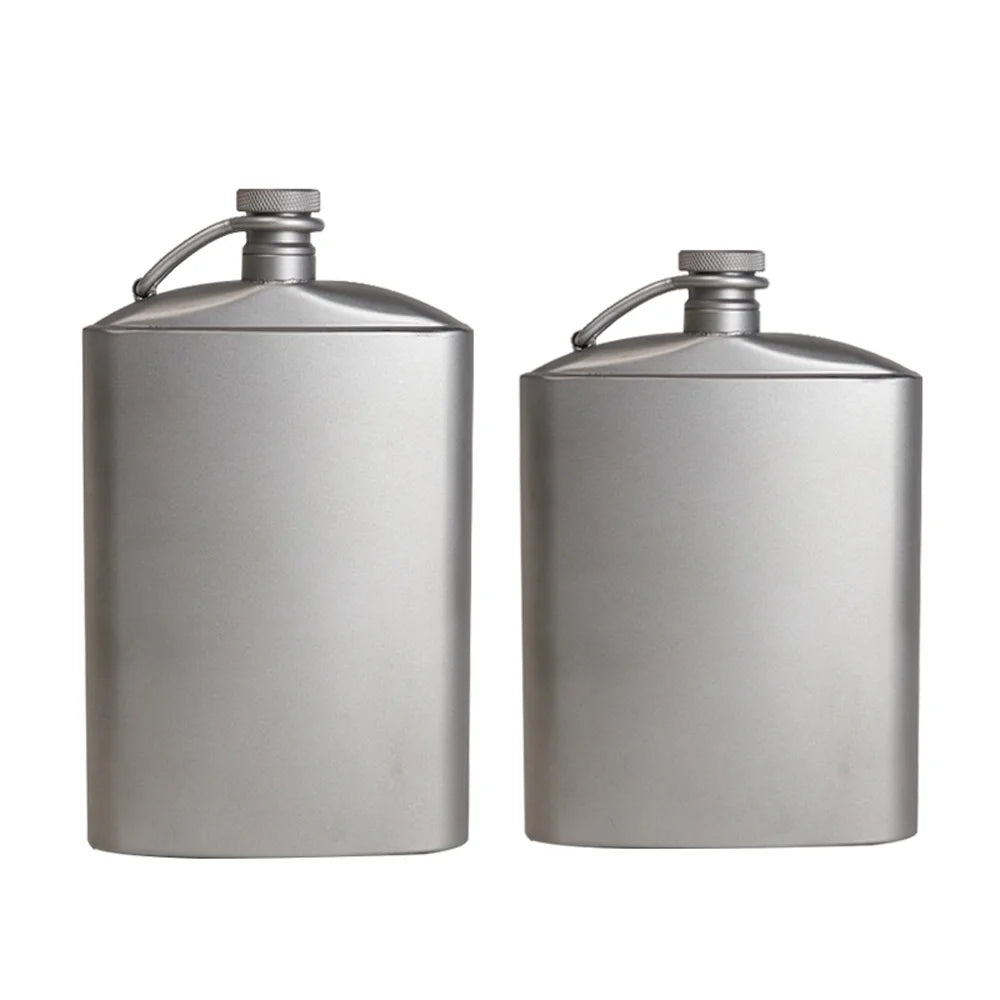 Titanium Flask Hip Flagon with Screw Clip Ultralight Hydration Flat Bottle with Ti Funnel M969