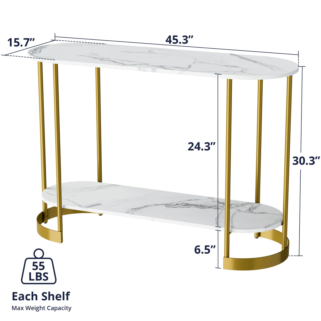 White Marble Pattern 2-Tier Console Table Y7828