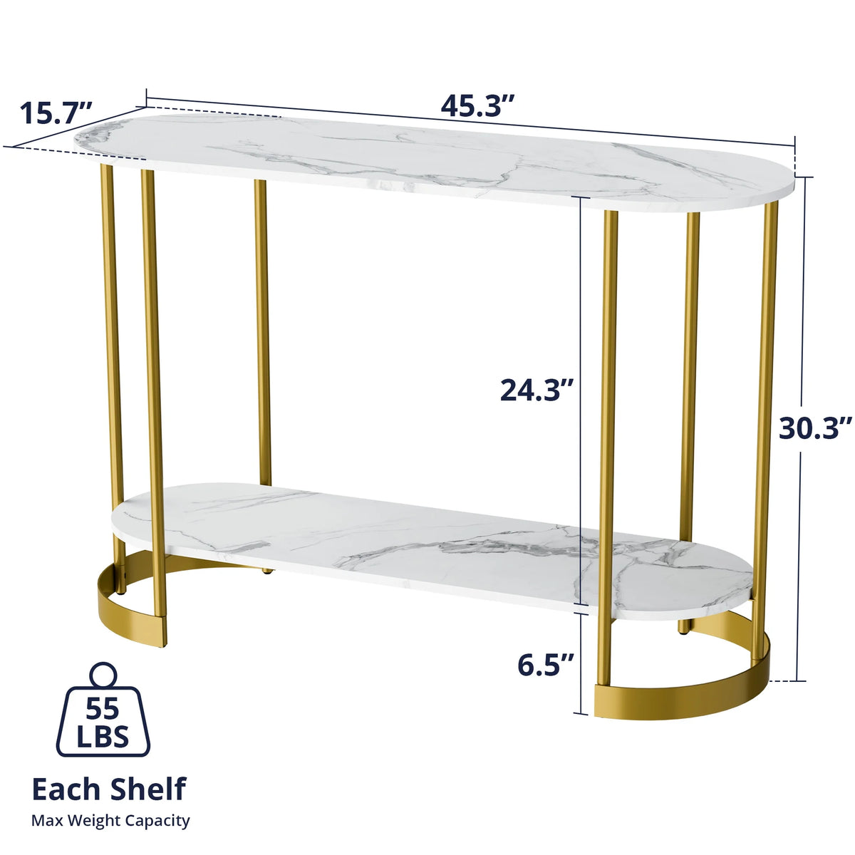 White Marble Pattern 2-Tier Console Table Y7828