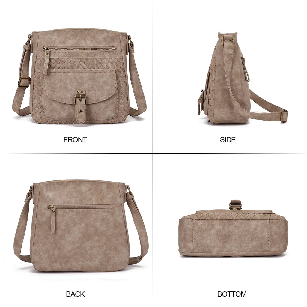 Large Straw Weaving PU Leather Crossbody Bag N83284