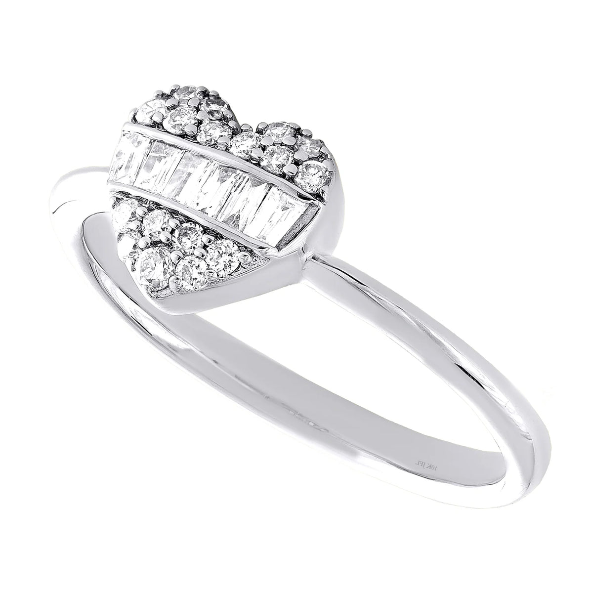10K White Gold Diamond Domed Heart Ring J151
