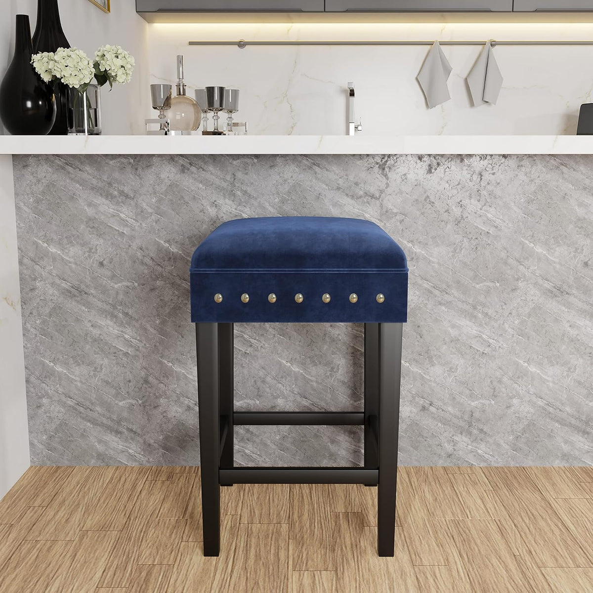 Blue Wood Backless Counter Height Stool H67099