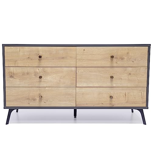 Oak Dark Gray Chest with Six Sliding Drawers T5145