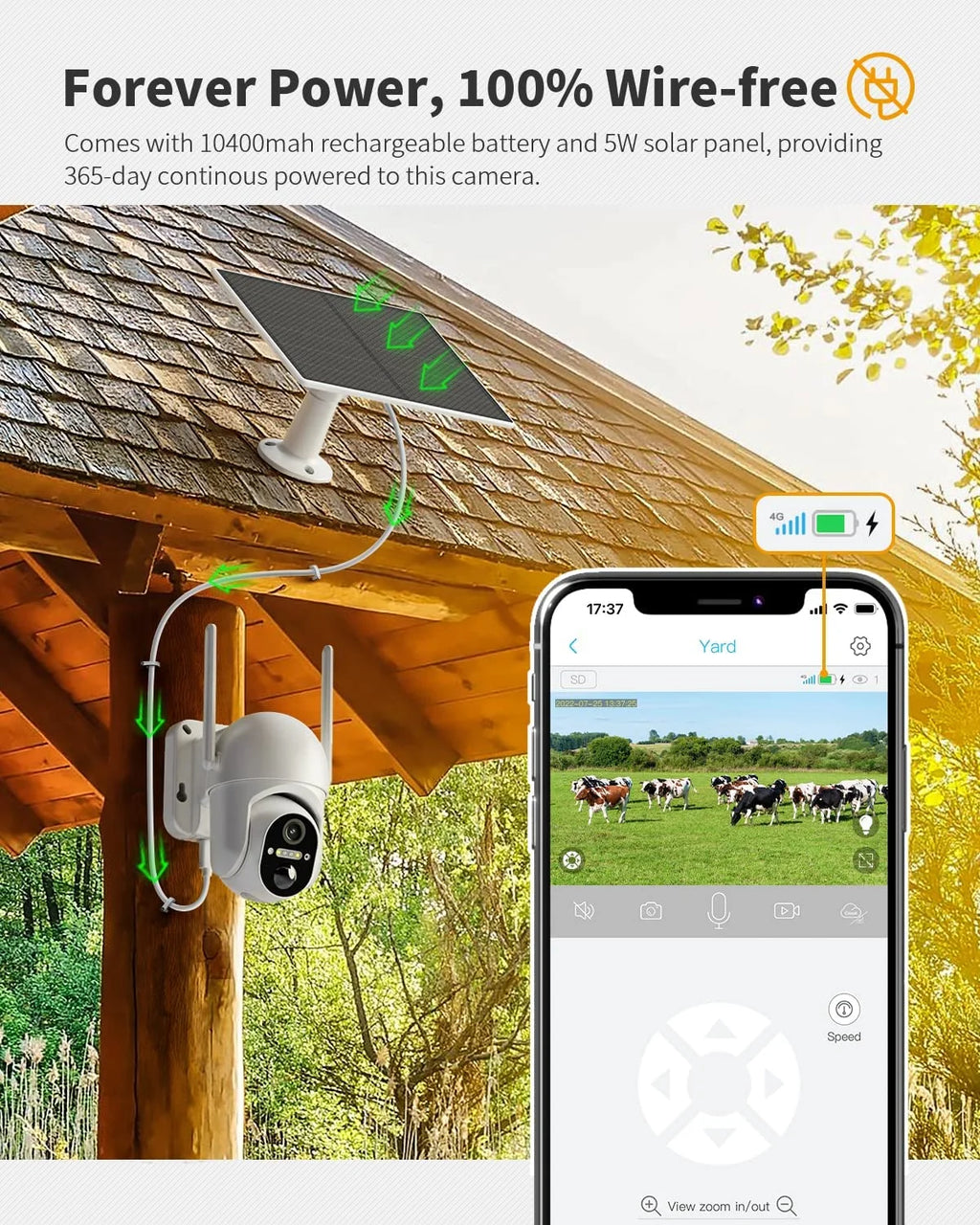 2K Solar Outdoor Security Camera with 360° Live Video Night Vision D512