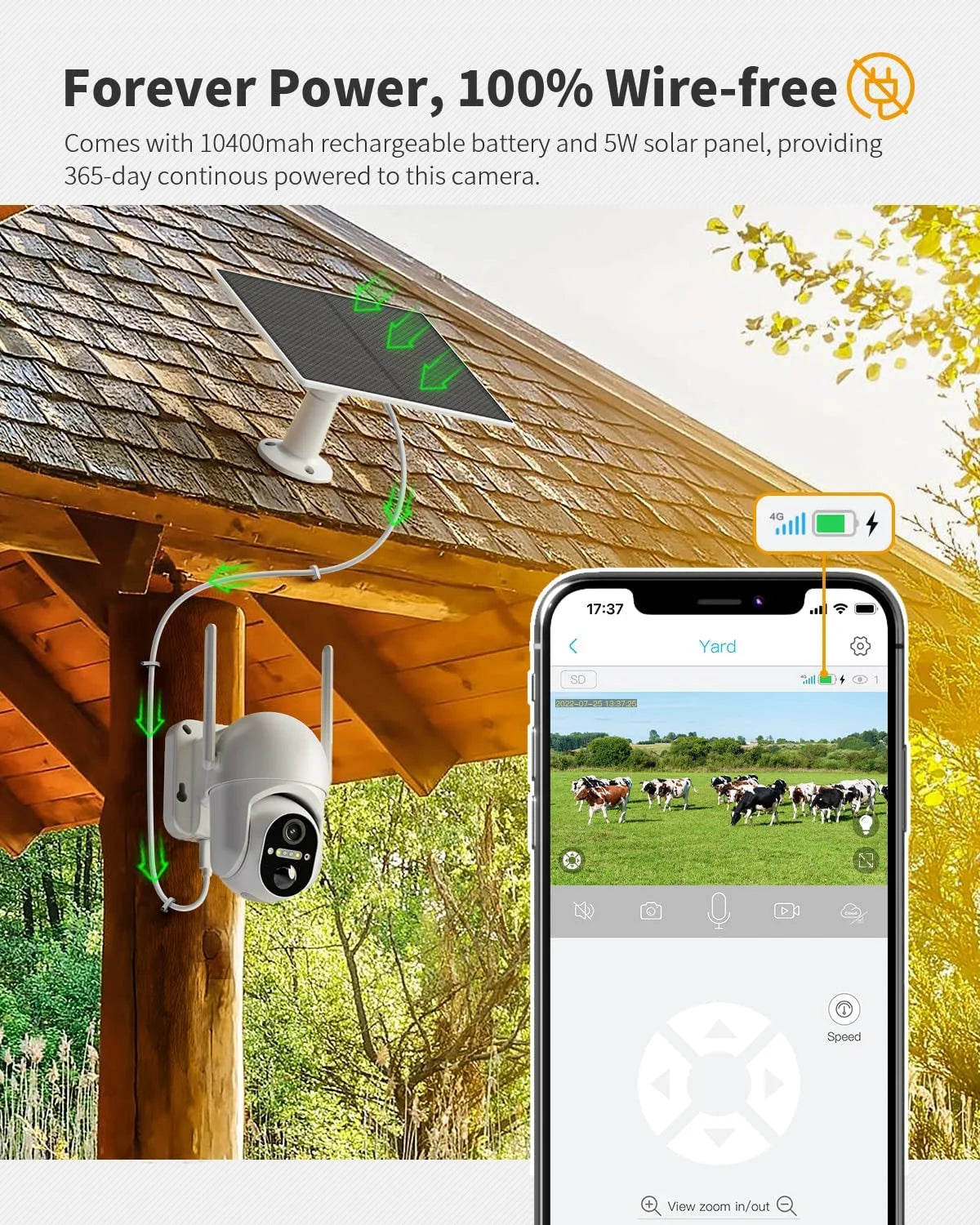 2K Solar Outdoor Security Camera with 360° Live Video Night Vision D512
