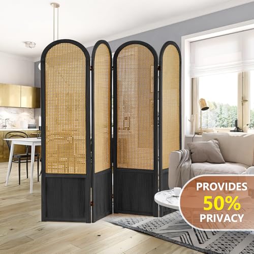 5.9 Ft Tall Hand-Woven Rattan 3 Panels Folding Room Divider J67077