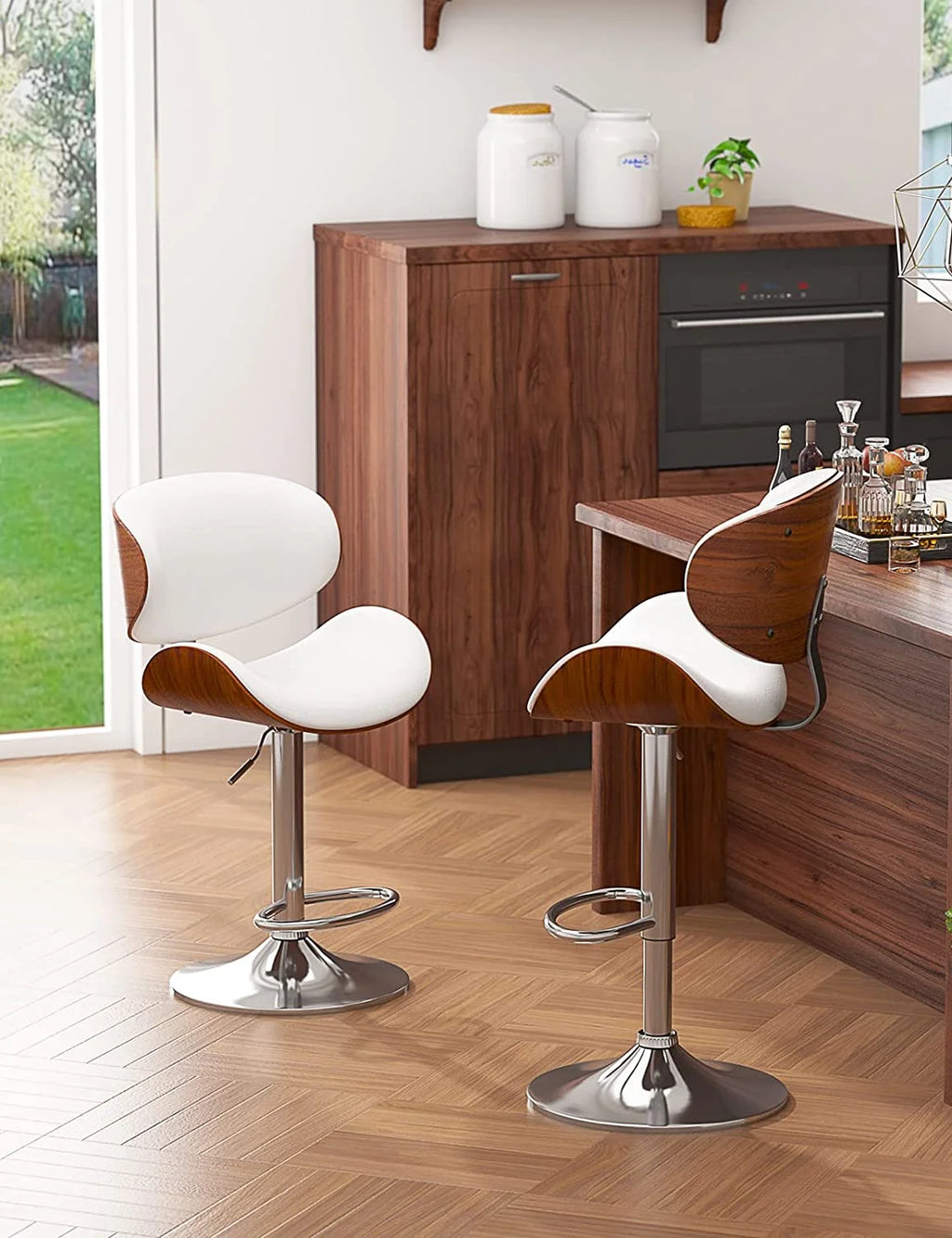 Bentwood Adjustable Height Swivel PU Leather Bar Stools Set of 2 B671520