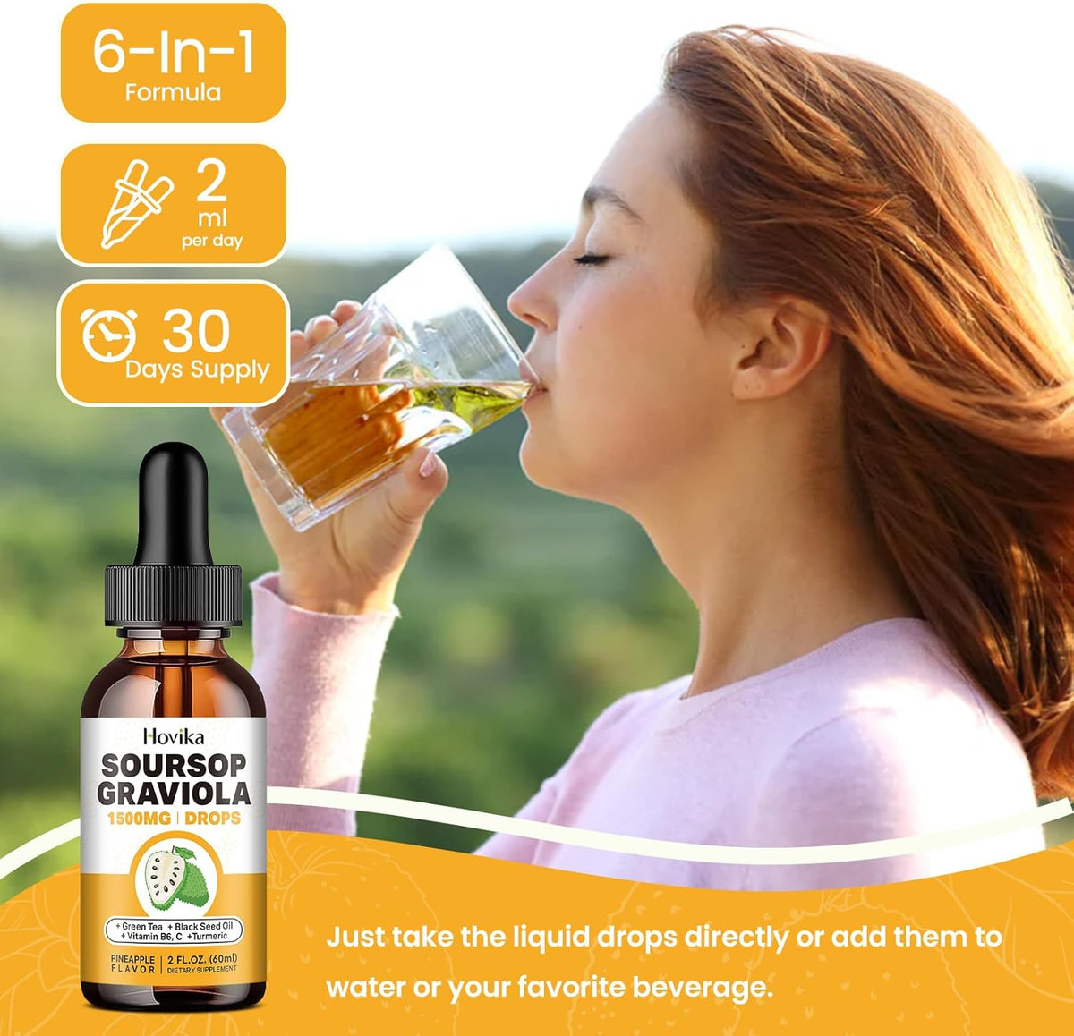Soursop Graviola Liquid Drops 1500mg with Green Tea, Black Seed Oil, Turmeric 2 Fl Oz X91585