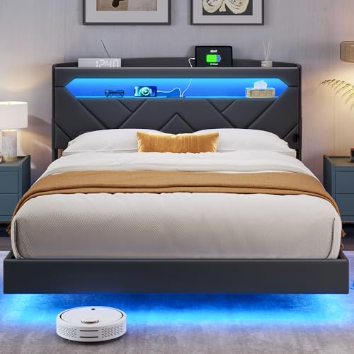 Black Full Size Upholstered Platform Bed Frame with Headboard and Storage X624463