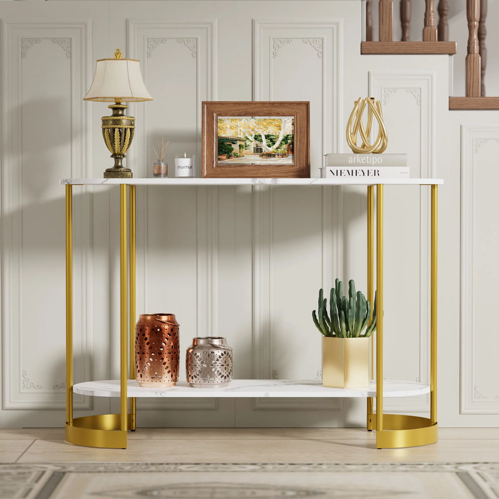 White Marble Pattern 2-Tier Console Table Y7828