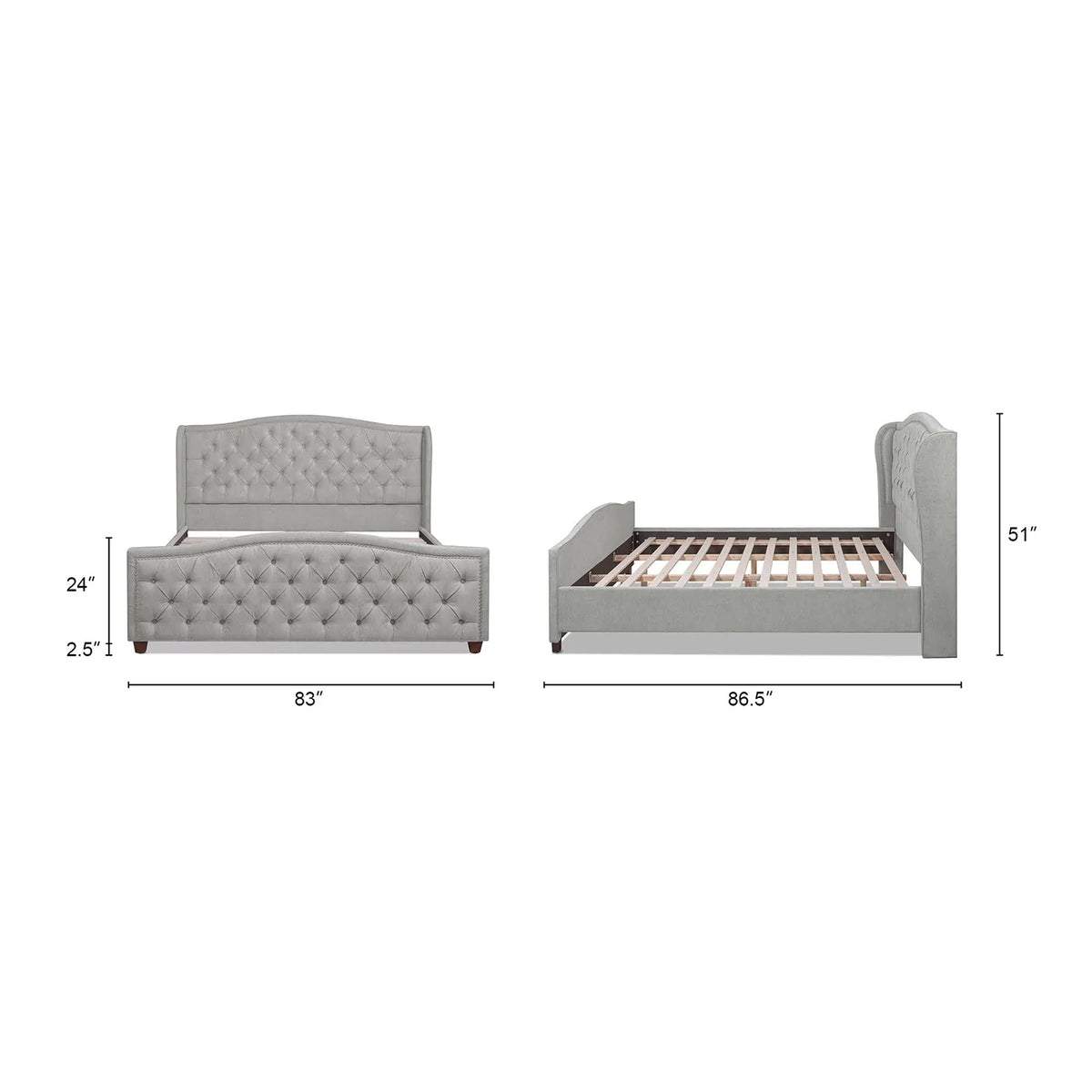 King Silver Grey Polyester Upholstered Platform Bed Frame E391473