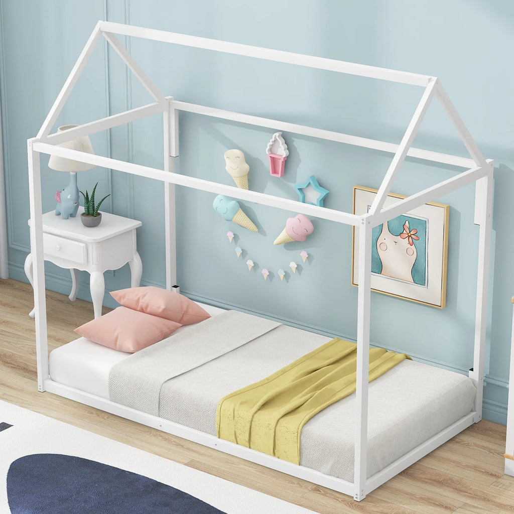 White Metal Twin Size Canopy Bed F996859