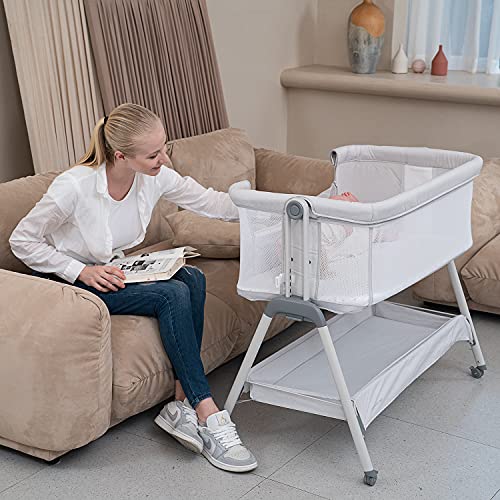 Pink Baby Bassinet Bedside Sleeper with Wheels R395