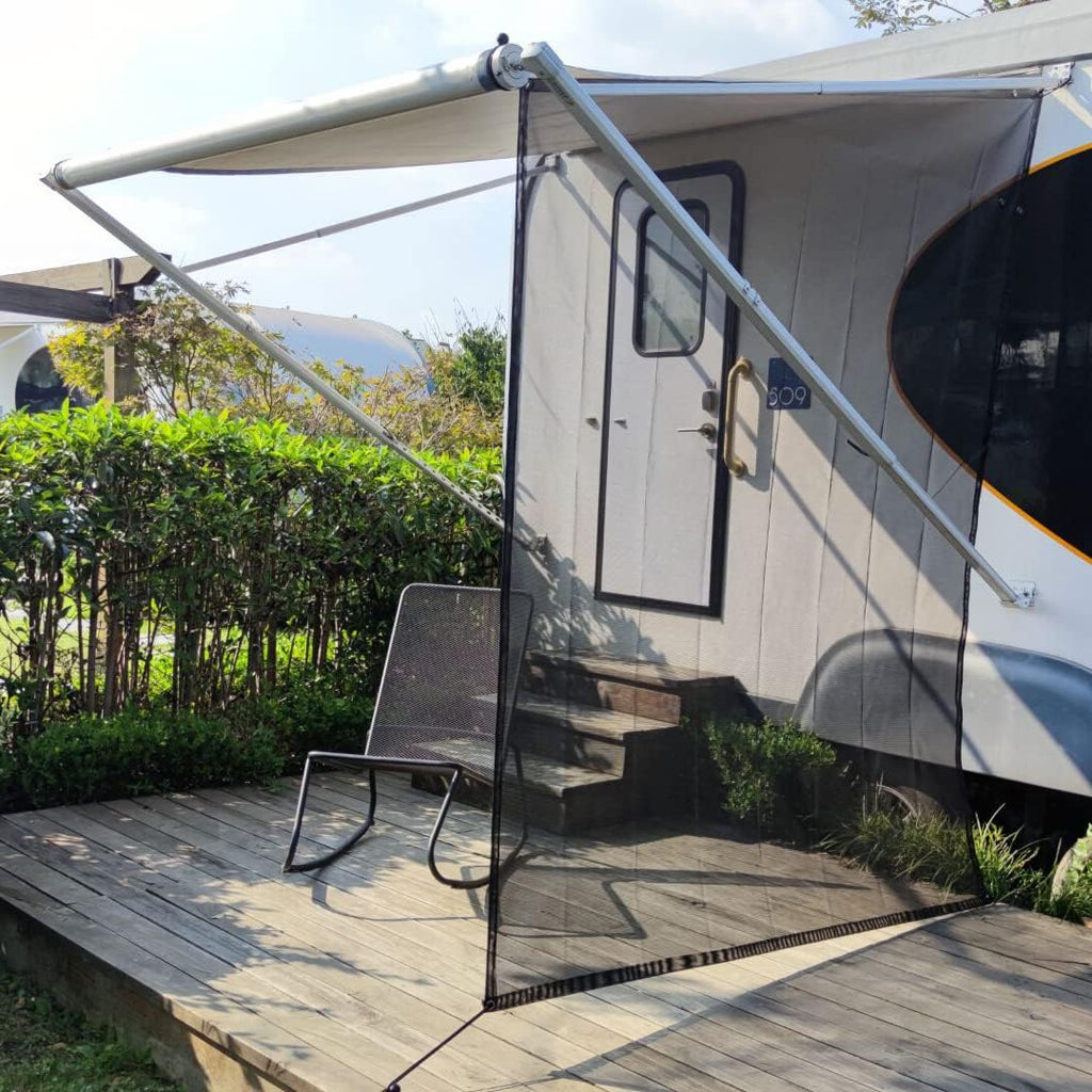 RV Awning Side Sun Shade 9’ x 7’ Black Mesh Screen Kit V11721