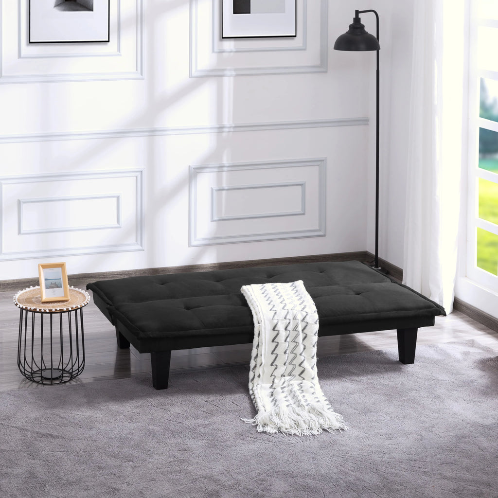 63.8 inch Black Faux Suede Convertible Futon Sofa Bed Q716157
