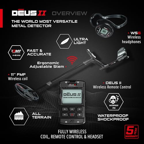 Waterproof Multi Frequency Metal Detector with 9" FMF Coil, Remote Control, WS6 Wireless Headphones & S-Telescopic Stem D3100