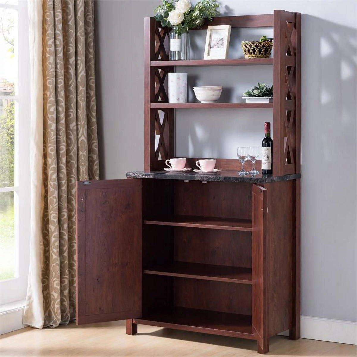 Rustic Wood Multi-Storage Baker Rack K538