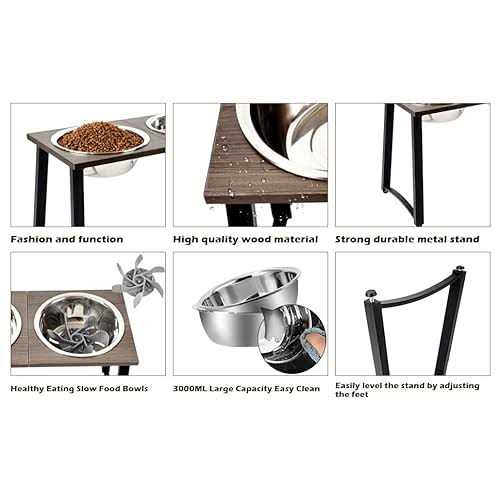 Elevated Dog Bowls with 2 X-Large Stainless Steel Bowls and Slow Feeder W6738
