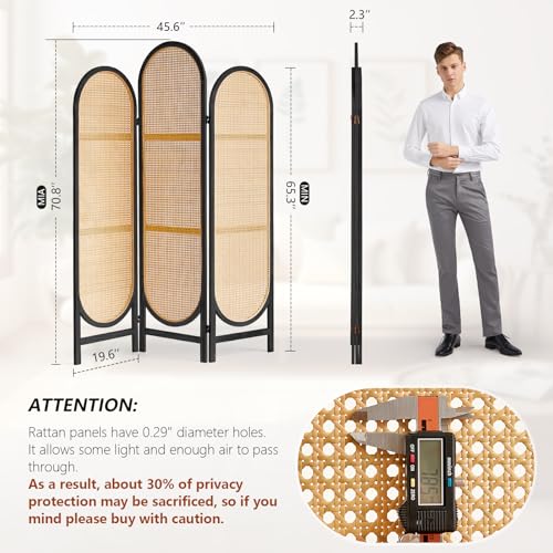 5.9 Ft Tall Hand-Woven Rattan 3 Panels Folding Room Divider J67077