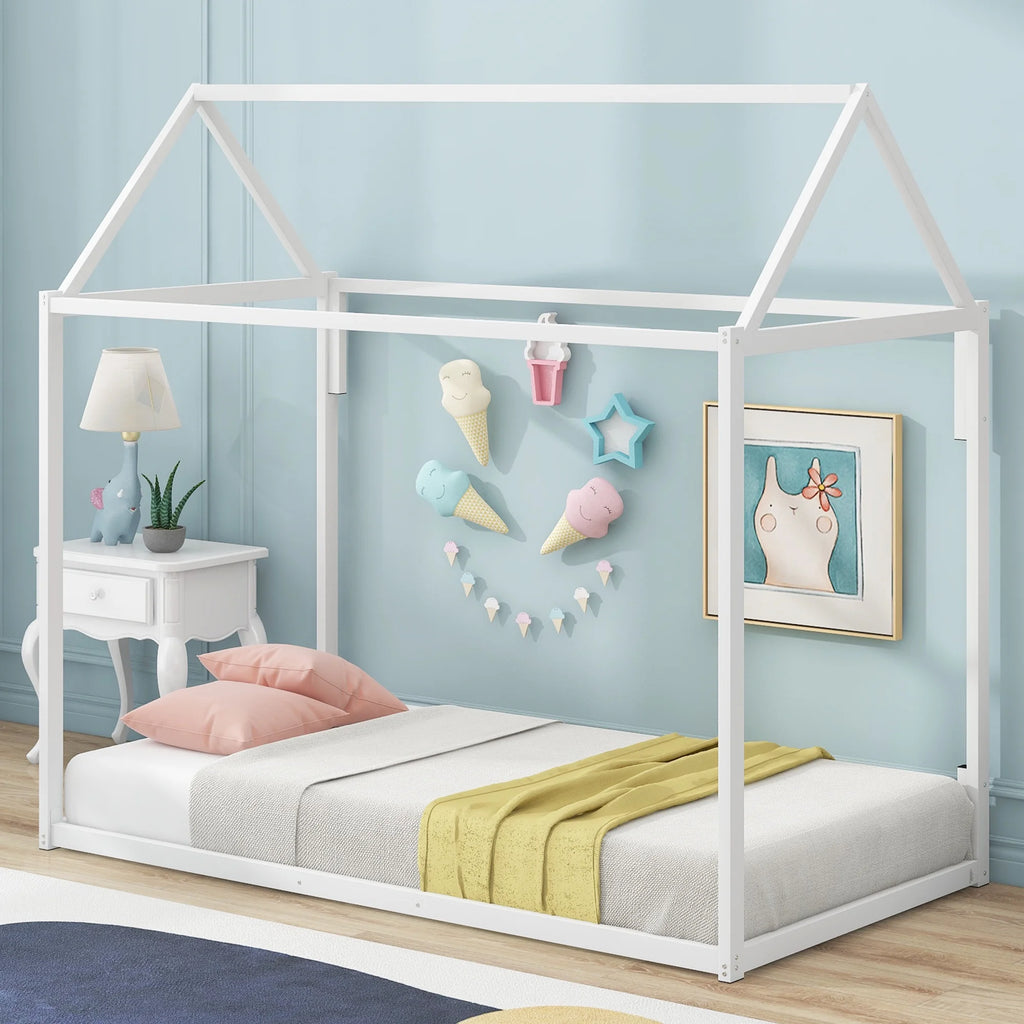White Metal Twin Size Canopy Bed F996859