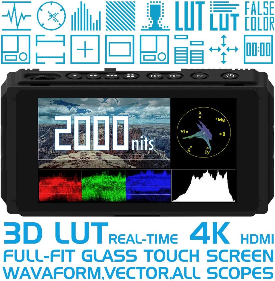 5 Inch 2000nit Touch Screen DSLR Camera Field Monitor with 3D LUT, 4K HDMI Input/Output, Dual NP-F Battery Mount B339