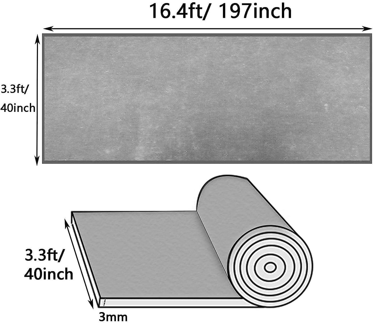 16.4ft x 3.3ft Black Non-Slip Rubber Floor Mat Roll K112862