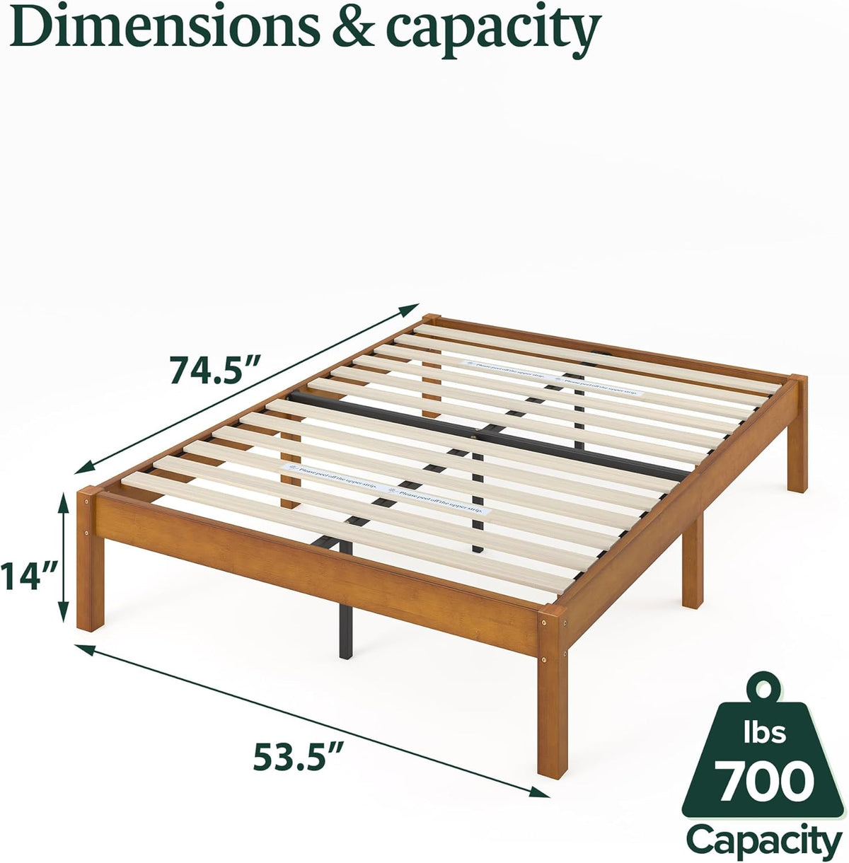14 Inch Bamboo Platform Bed Frame, Wood Slat Support, Full J15854