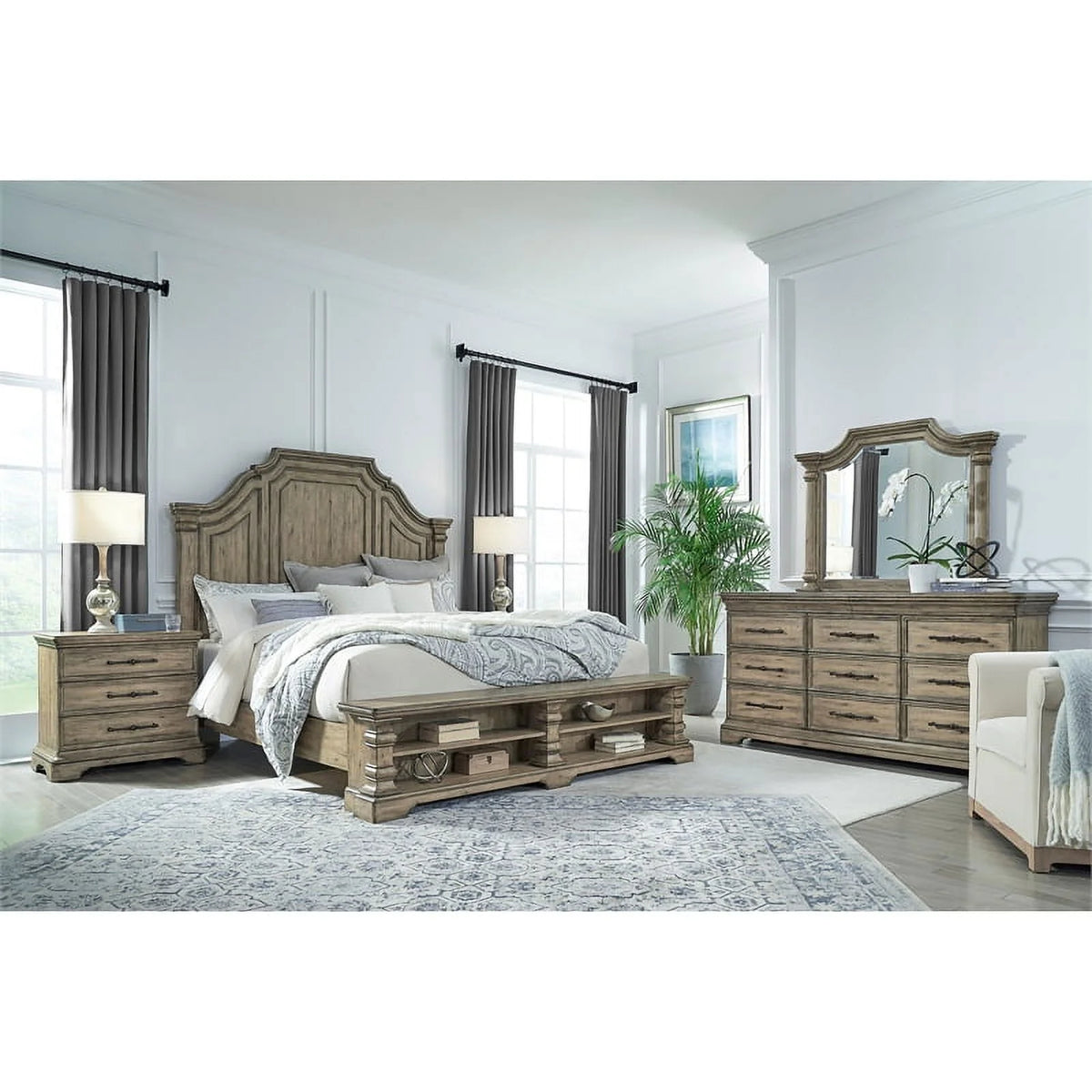 King Wood Panel Storage Bed in Honey Brown F2437
