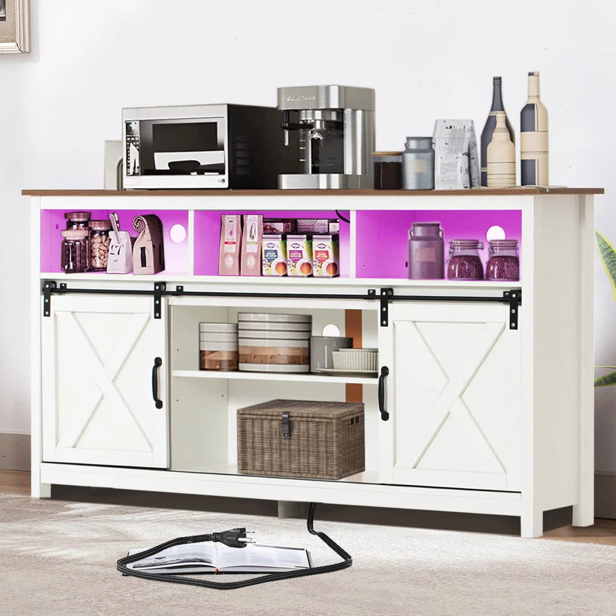 4 Layer Brown Coffee Bar Cabinet with Power Outlet S346135