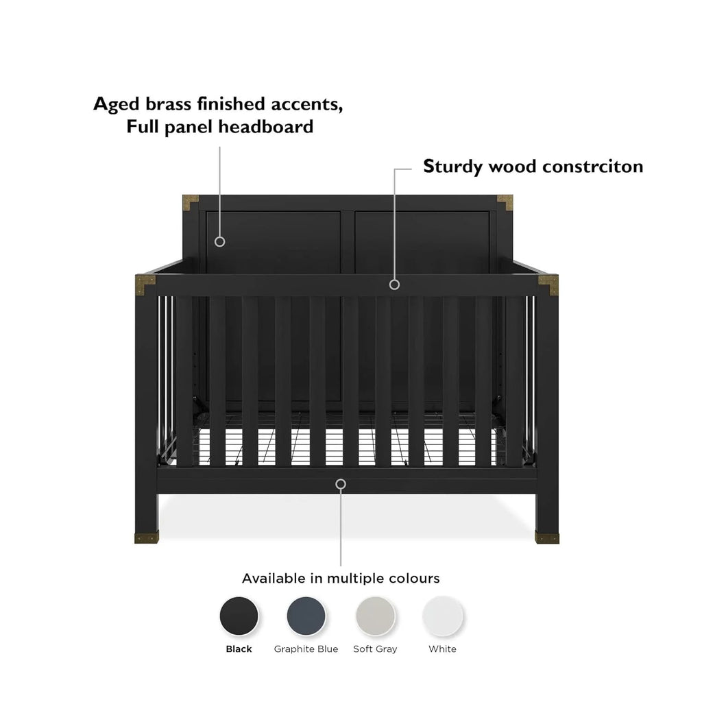 Black 5-in-1 Convertible Crib Solid Pine Wood B383784