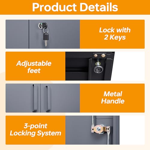 Black Metal Locking Storage Cabinet with 5 Adjustable Shelves N617