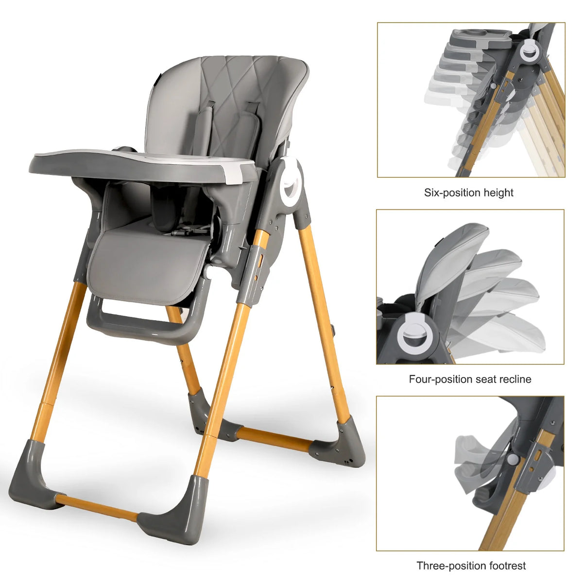 Foldable High Chair with Detachable Double Trays X493843