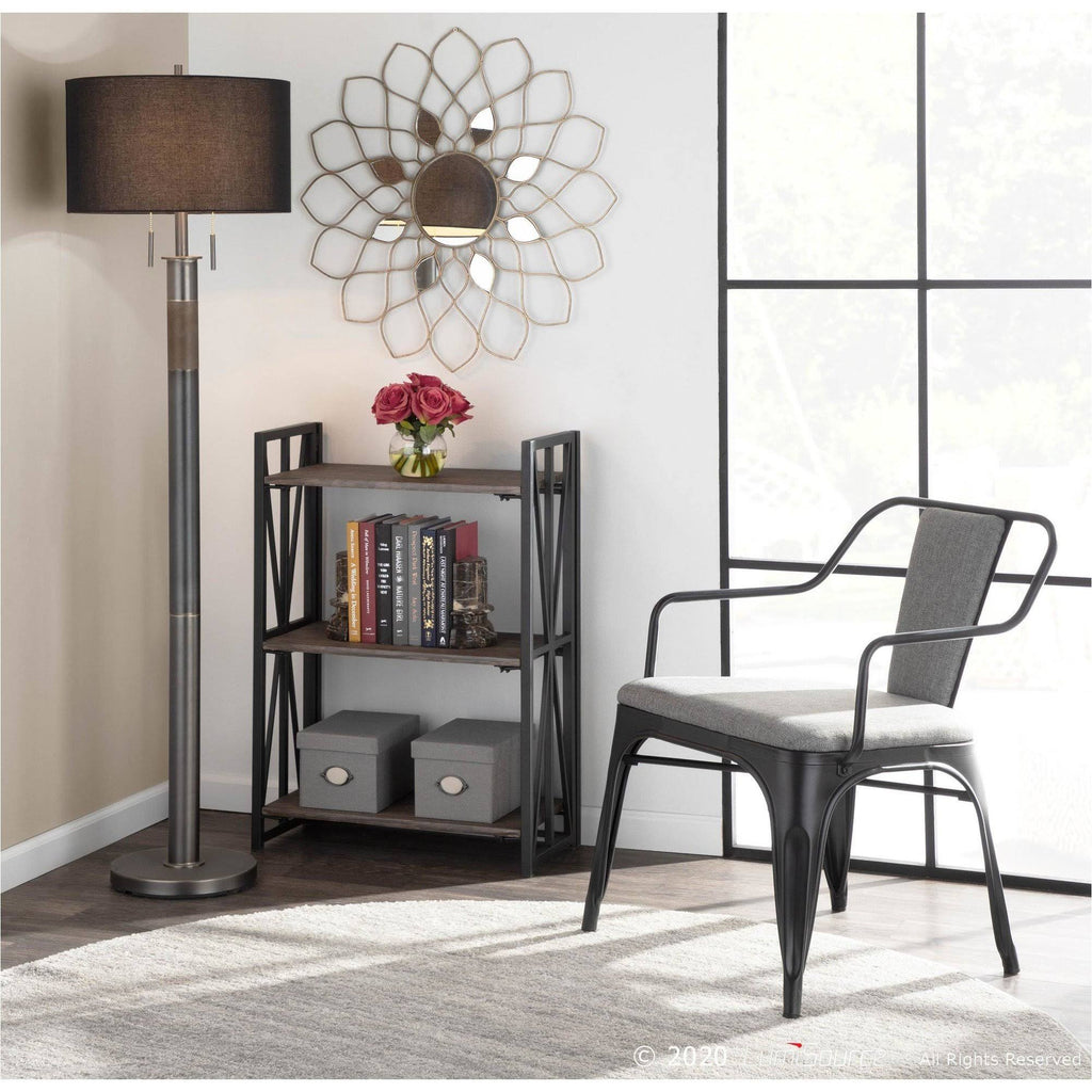 Brown Wood Black Metal Bookcase E8698