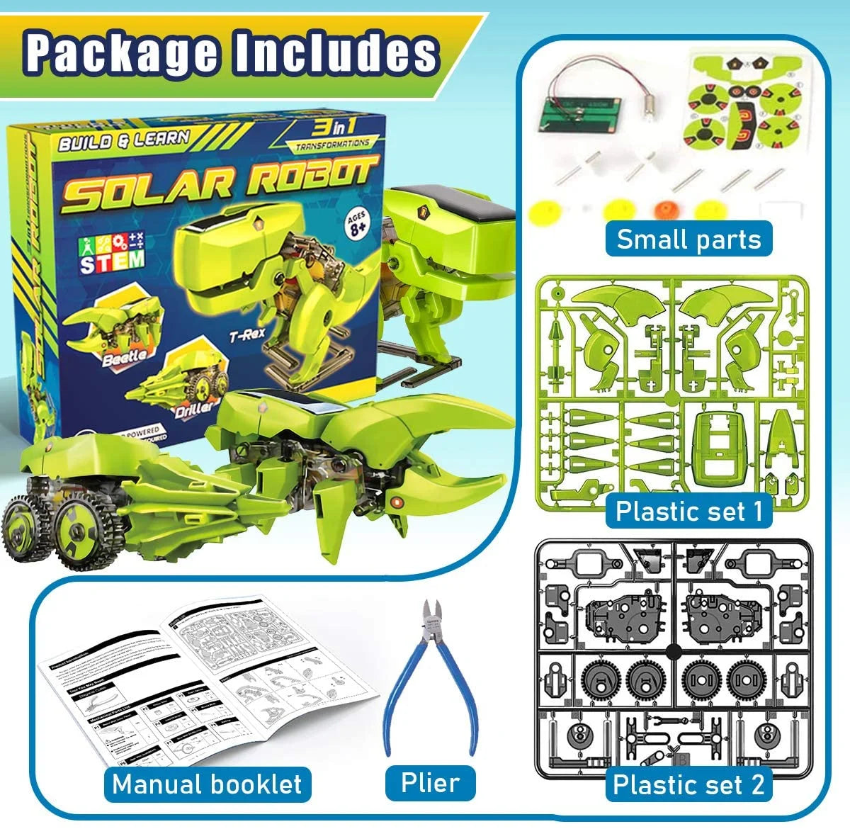 Solar Robot Kit 3-in-1 STEM Science Kits Toys for Kids U779