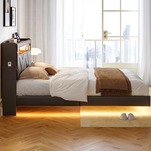 Black Full Size Upholstered Platform Bed Frame with Headboard and Storage X624463