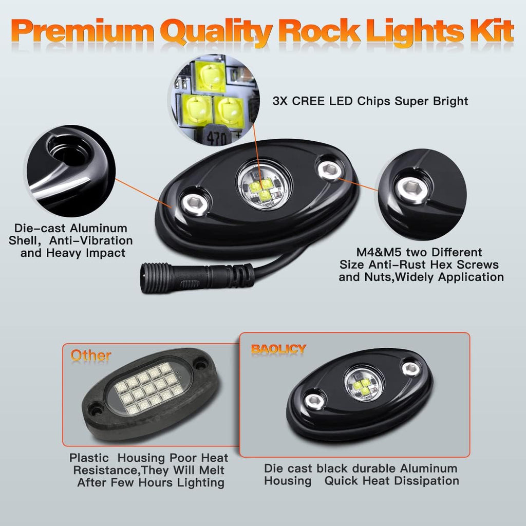 White LED Rock Lights 12Pods with 23FT Harness Switch Fuse kit L628121
