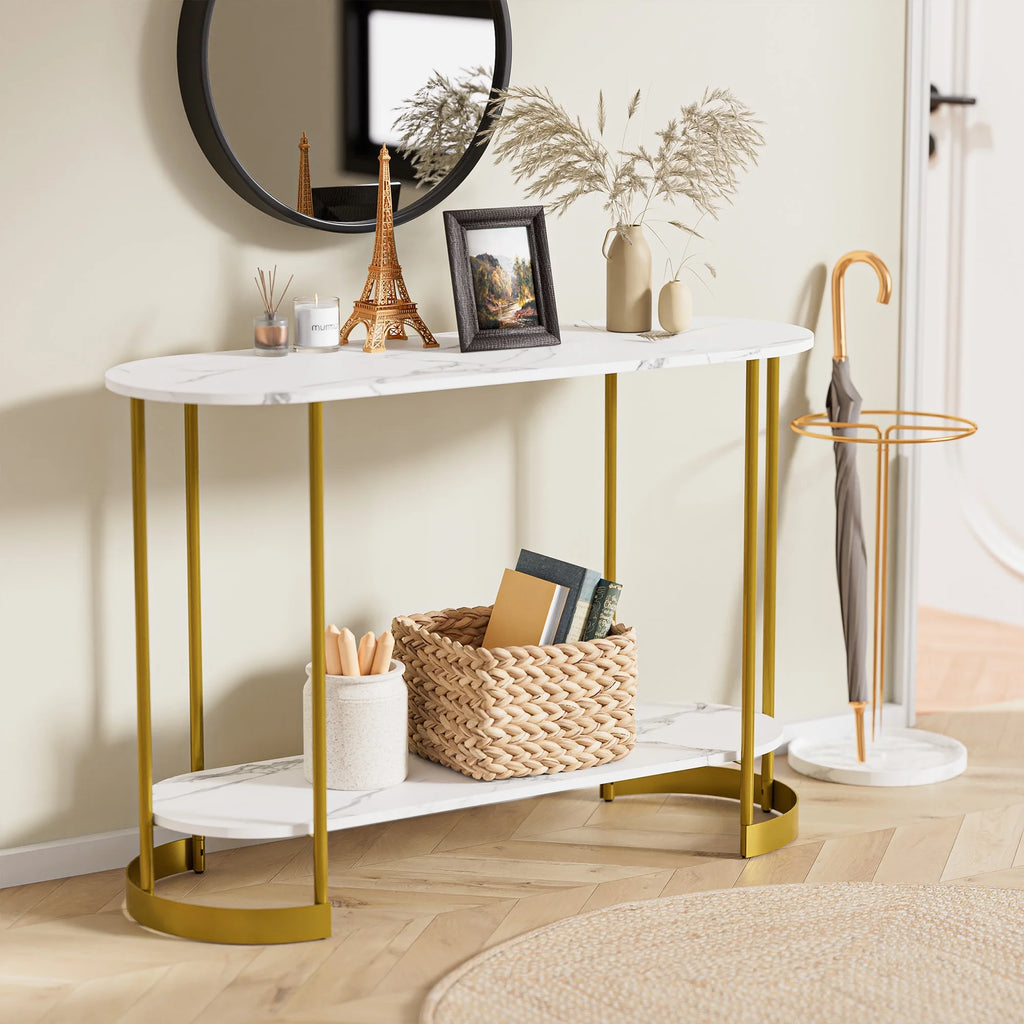 White Marble Pattern 2-Tier Console Table Y7828
