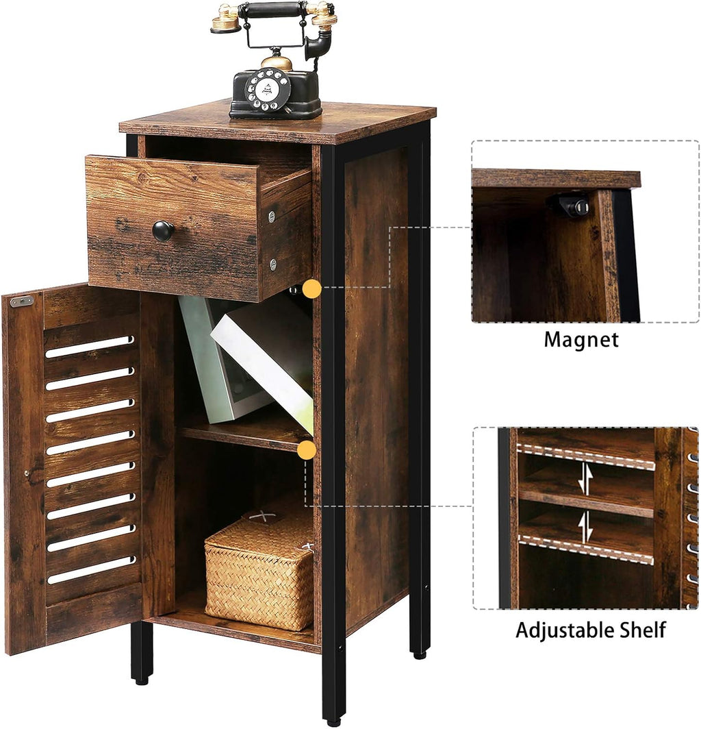 Rustic Brown Storage Cabinet with Drawer and Height-Adjustable Shelves M5594